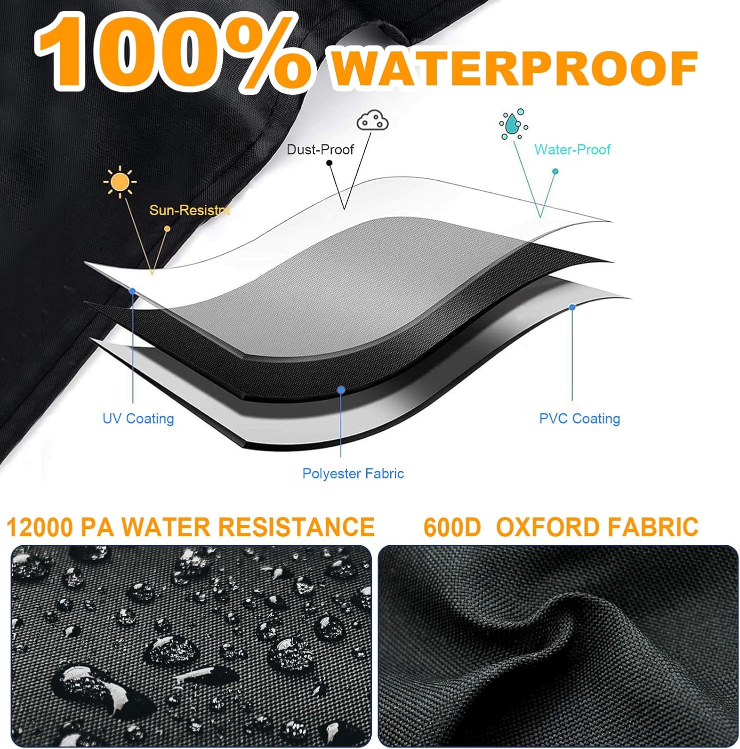 Elliptical Cover, 600D Oxford Fabric Covers with Zipper- fit for Elliptical Exercise Machine/Elliptical Trainer Indoor/Outdoor/Home/Gym, Waterproof Dustproof UV Resistant, Black,70.8 * 29 * 65inch - Image 3