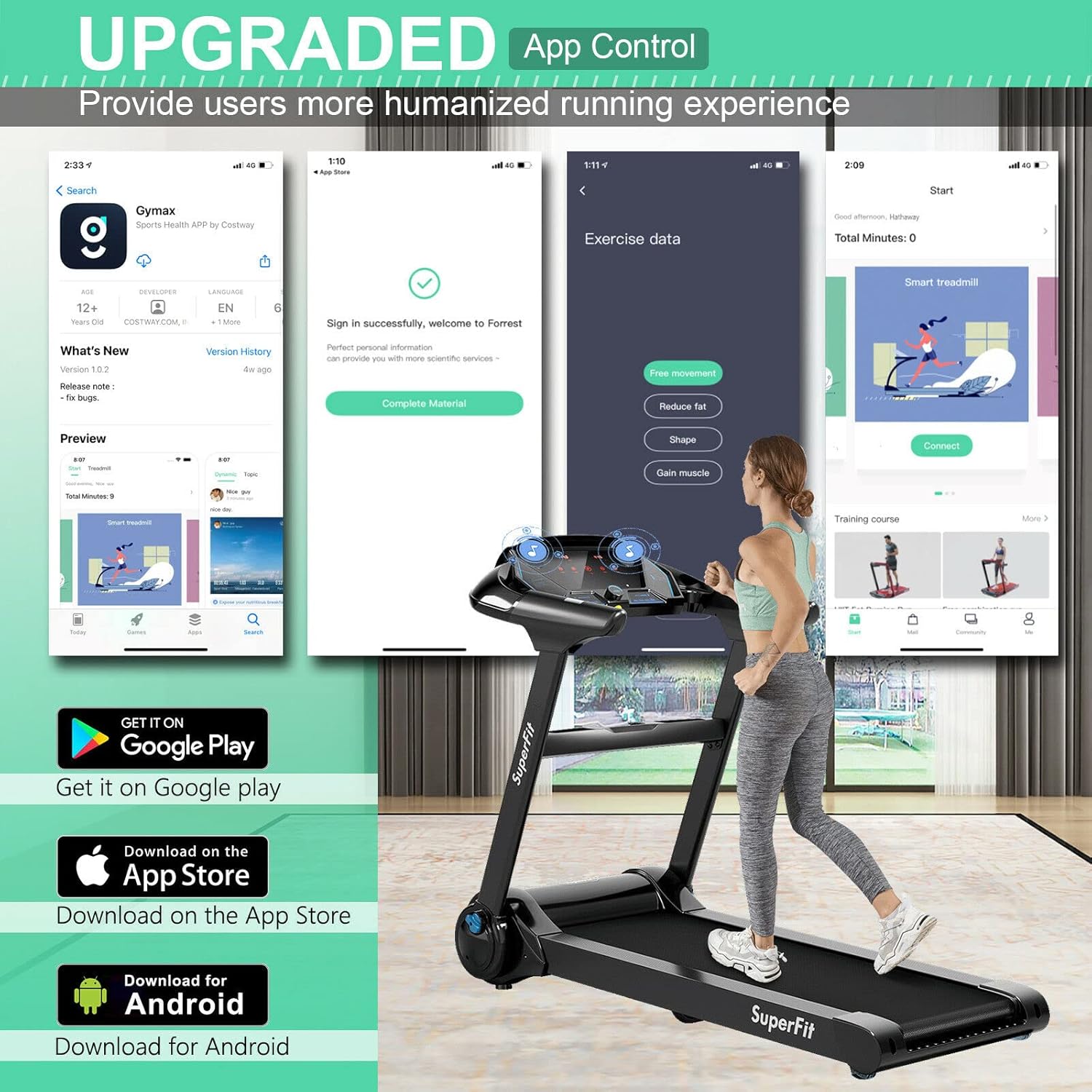 Goplus Folding Treadmill, Superfit Electric Portable Treadmill with Blue Tooth Speaker, APP Control and 16.5'' Wide Tread Belt, Running Jogging Machine for Home and Office Use - Image 6