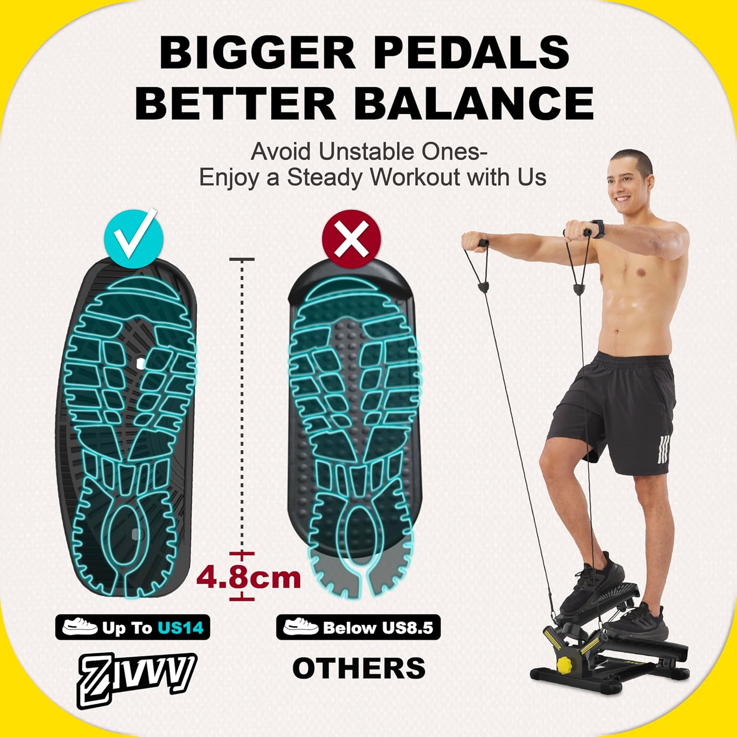 Stepper Machine with Resistance Bands, Mini Stepper with 300LBS Weight Capacity, Twist Stepper for Full Body Workout, Adjustable Step Height, Smooth and Quiet, Step Machine for Men Women - Image 2