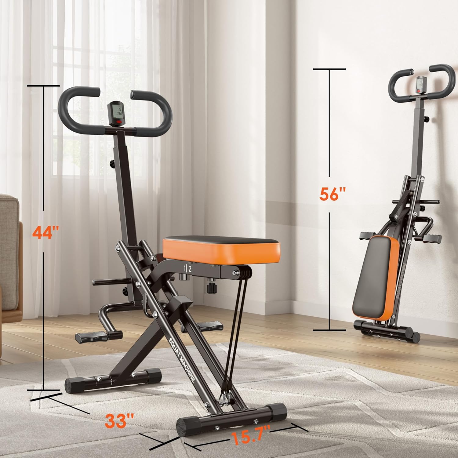 SogesHome Squat Machine Rowing Machines for Home Foldable, Fitness Rowing Machine Row and Ride Squat Machine with Adjustable 2 Resistance Bands for Workout Exercise, 330 lbs Weight Capacity - Image 3