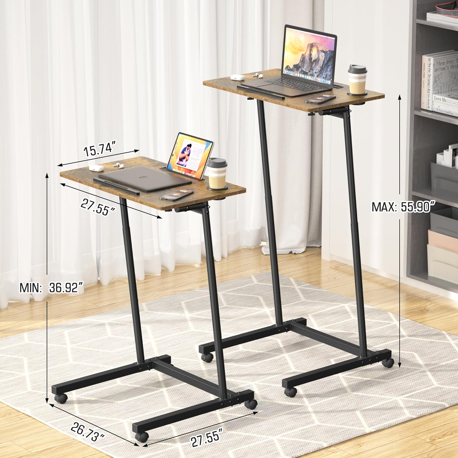Treadmill Desk, Mobile Small Standing Desk with Wheels for Walking Pad, Portable Table for Laptop, Rolling Table Adjustable Height, Bedside Table - Image 3
