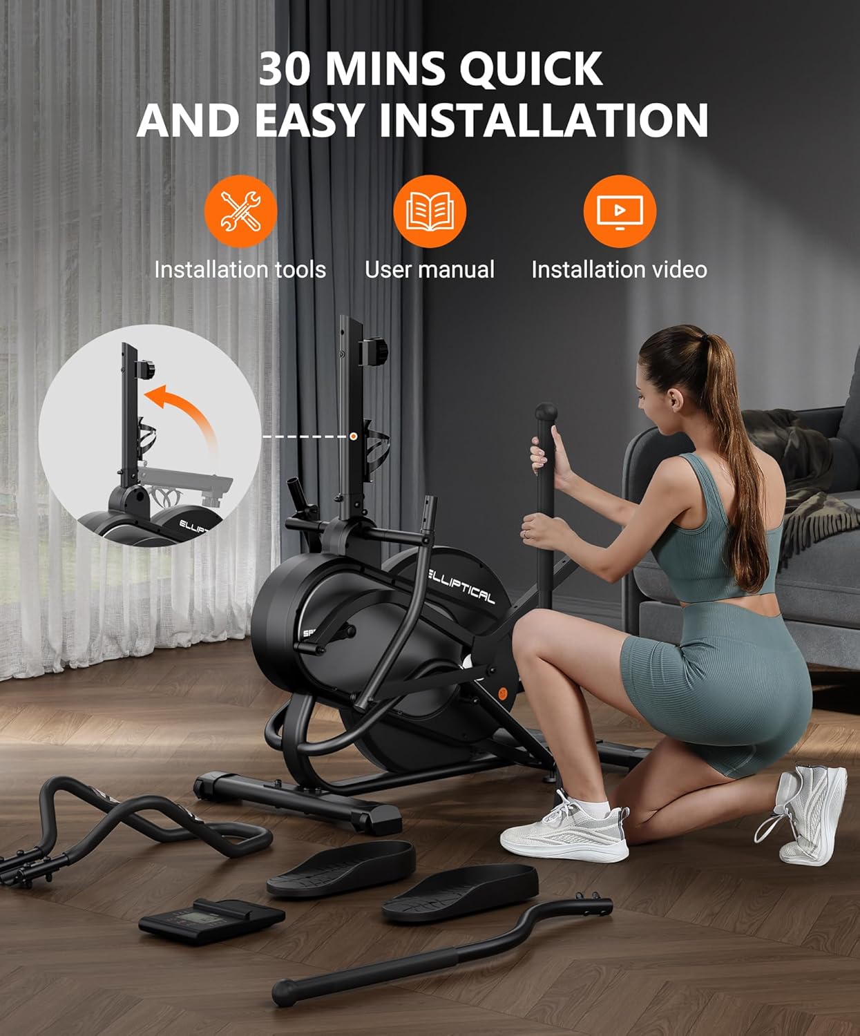 THERUN Elliptical Exercise Machine, 3-in-1 Cardio Climber Stepping Elliptical Machine for Home, Stair Stepper Elliptical Training Machines w/16 Levels Resistance, Pulse Sensor, LCD Monitor - Image 9