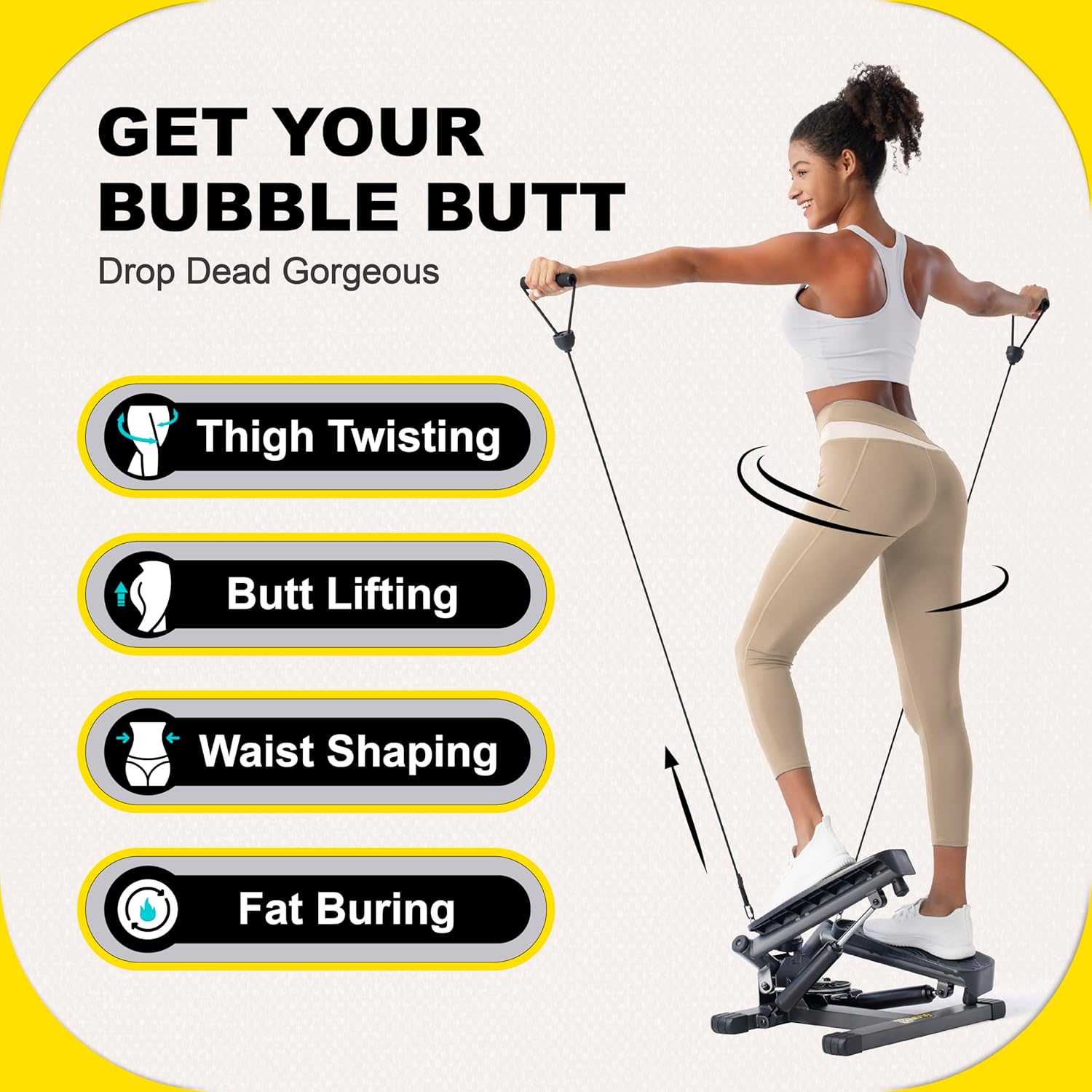Stepper Machine with Resistance Bands, Mini Stepper with 300LBS Weight Capacity, Twist Stepper for Full Body Workout, Adjustable Step Height, Smooth and Quiet, Step Machine for Men Women - Image 5