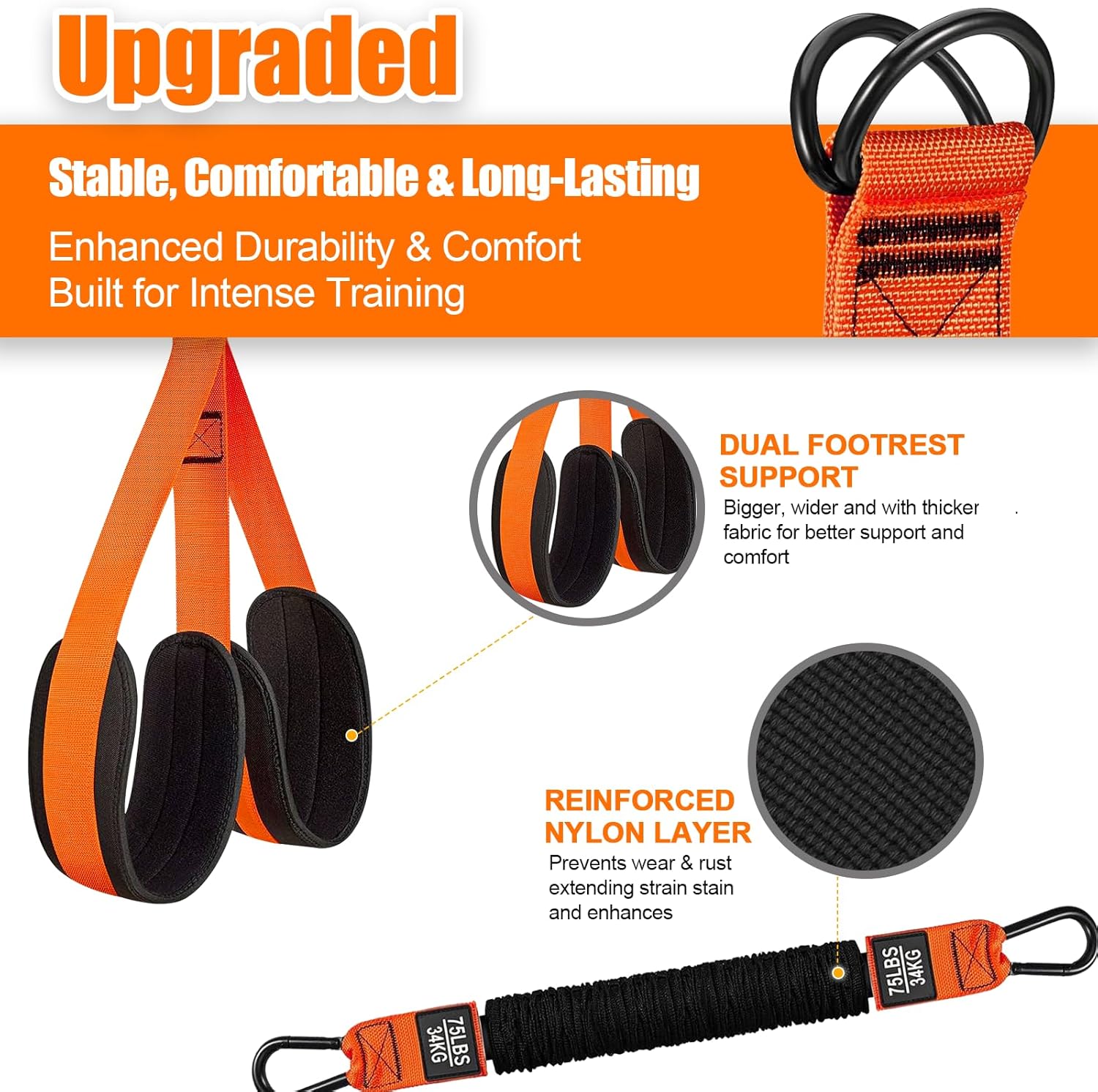 Pull Up Assistance Bands Set of 11 (375lbs)–Extra Heavy Duty Band, Dual Foot Rest, Door Anchor, Handles–Adjustable Resistance Bands for Pull Up Bar, Strength Training, Home Gym Workout - Image 3