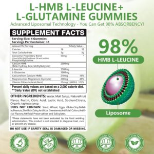 (2 Pack) Liposomal HMB and Leucine & Glutamine Supplements 4500mg Gummies for Men Women，Enhance 98% Absorption for Muscle Growth, Muscle Mass, Muscle Relief, and Fast Workout Recovery