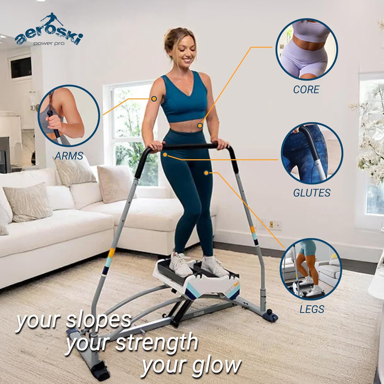 Aeroski Ski Simulator Workout Machine w/ Recoil Spring Resistance, 2 Poles & VR Goggles - Low Impact Elliptical Exercise Equipment for Home and Gym - Image 5