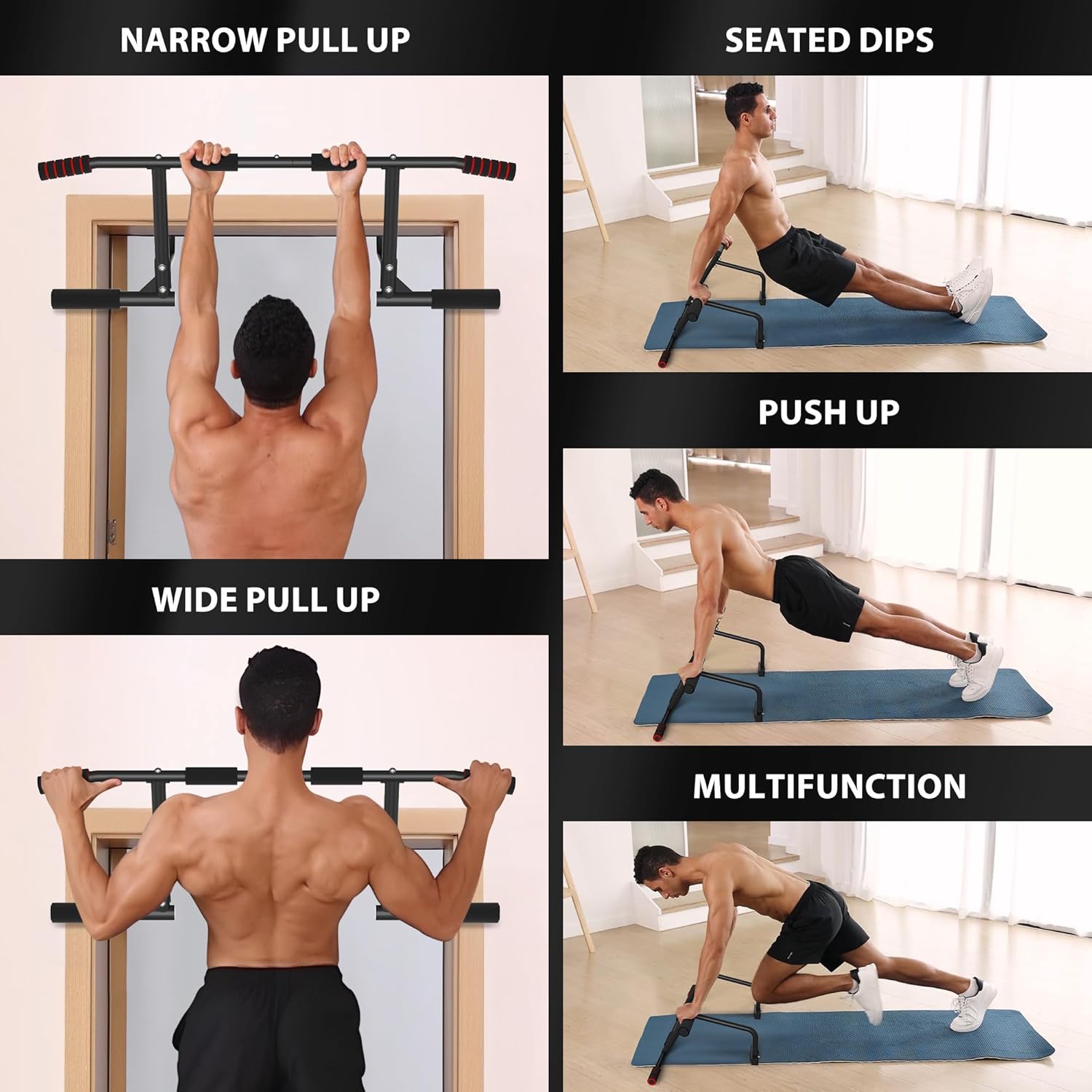 ONETWOFIT Pull Up Bar for Doorway, 440 lbs Heavy Duty Upper Body Fitness Workout Bar for Home Gym Exercise, Multi-Grip Strength Wall Mounted Door Frame Chin-Up Bar for Almost All Doors - Image 6