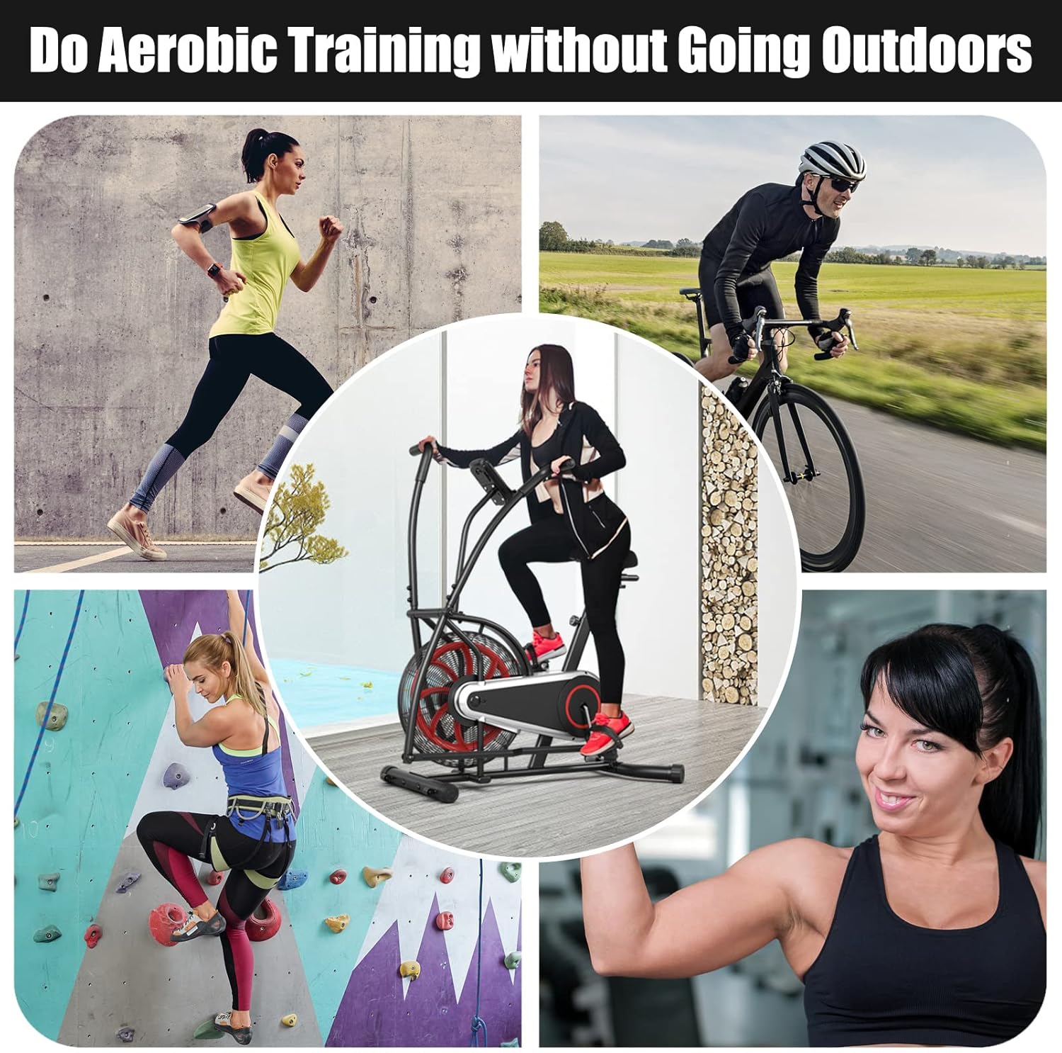 Goplus Air Bike, Fan Exercise Bike with Unlimited Resistance, Clear LCD Display, Tablet Holder, Adjustable Seat and Built-in Wheels, Fan Cycling Bike for Home Cardio Training - Image 9