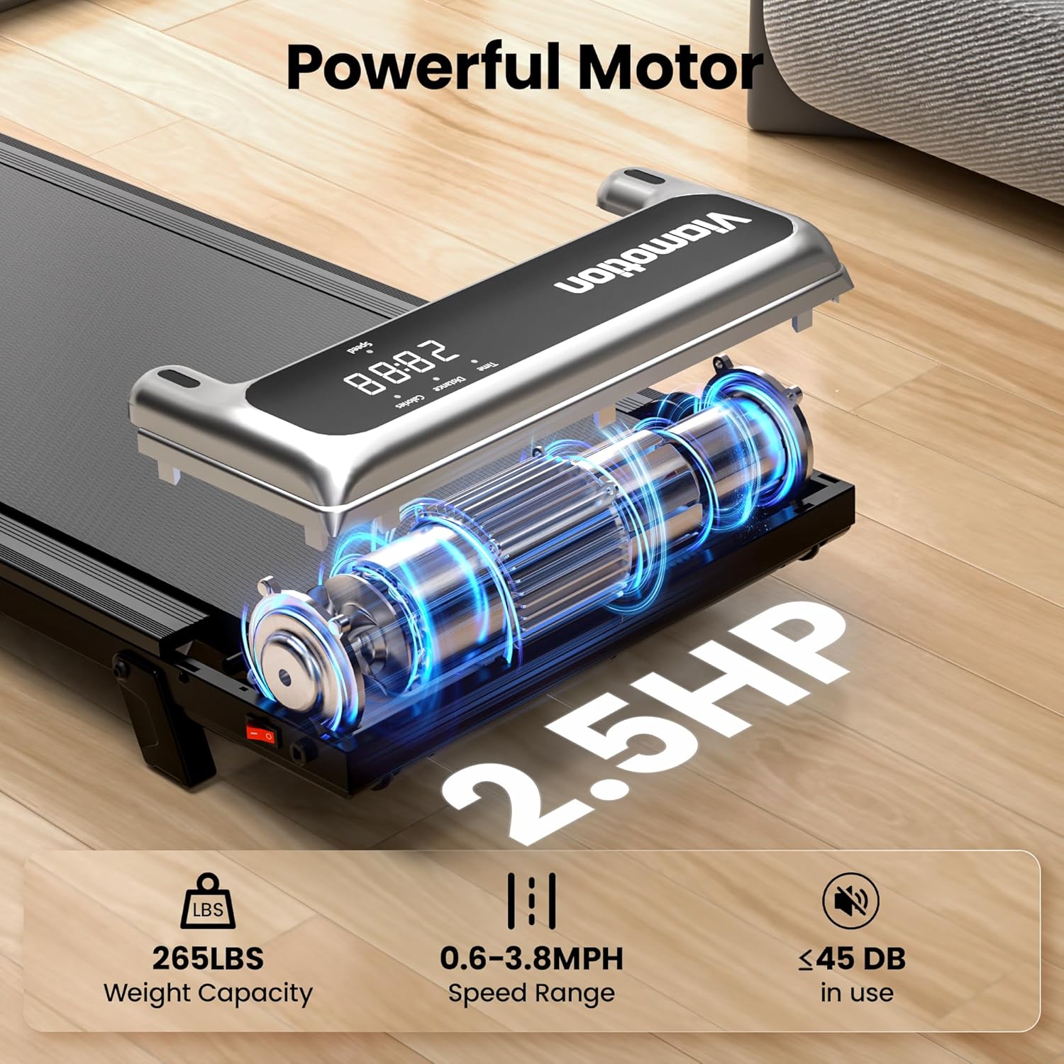 Walking Pad,Under Desk Treadmill with Incline,2.5HP Low Noise Walking Pad with Remote and LED Display,Portable Walking Pad with 265 lbs Weight Capacity,Under Desk Treadmill Home Office - Image 2