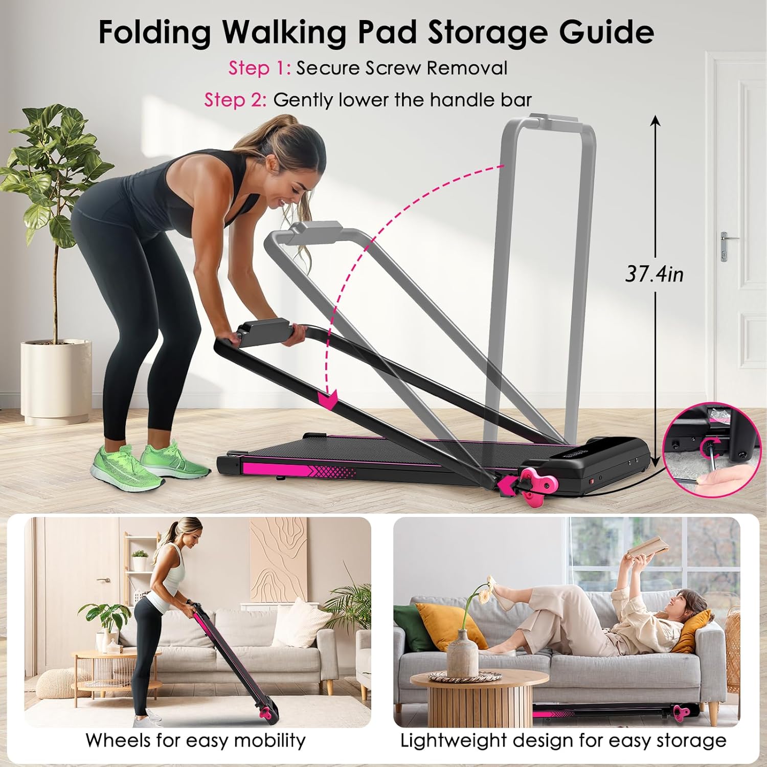 Walking Pad with Incline Portable Treadmill with Handle Bar for Home Office Under Desk Use Small Space Treadmill - Image 7