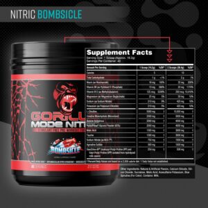 Gorilla Mind – Gorilla Mode Nitric Upgraded Stimulant Free Pre-Workout – Best Tasting and Most Effective Stimulant Free Pre-Workout/Massive Pumps · Vasodilation · Power / 768 Grams (Bombsicle)