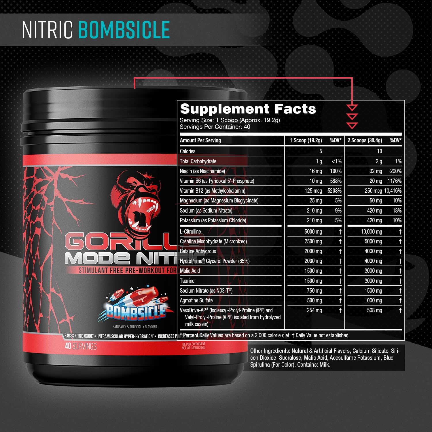 Gorilla Mind - Gorilla Mode Nitric Upgraded Stimulant Free Pre-Workout – Best Tasting and Most Effective Stimulant Free Pre-Workout/Massive Pumps · Vasodilation · Power / 768 Grams (Bombsicle) - Image 2