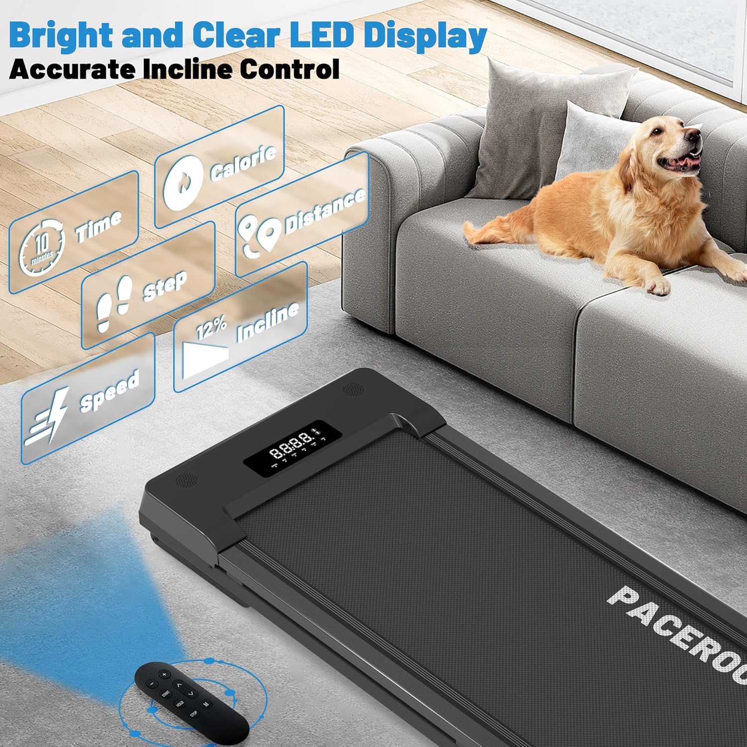 Walking Pad Treadmill with 12% 9-Level Auto Incline, 450 lbs Capacity Bluetooth Speaker Under Desk Treadmills for Home Hiking, 5 MPH - Image 6