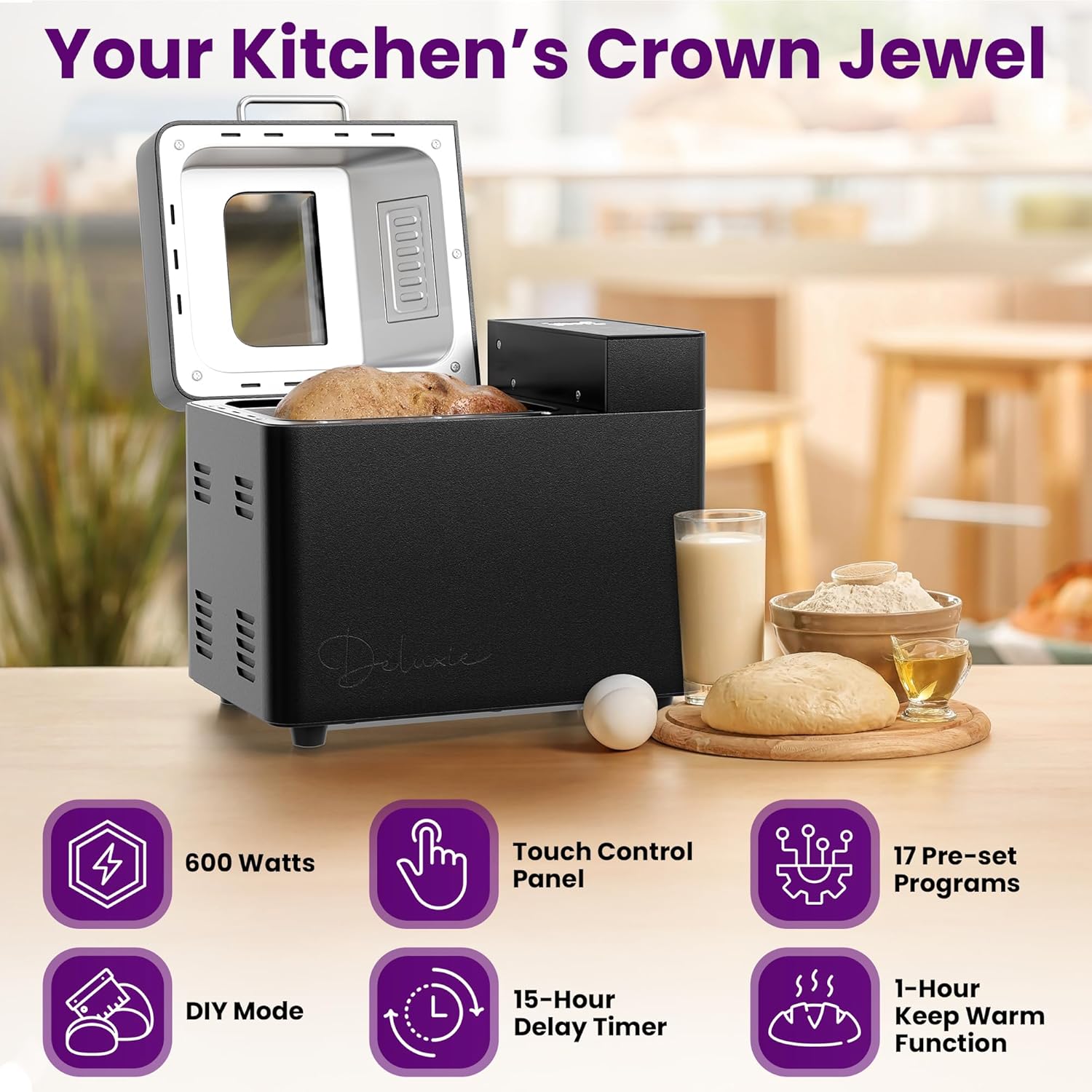 2LB Sourdough Bread Maker Machine for Home Bakery - 17 Program Gluten Free Bread Machine Maker with 15H Timer, 3 Loaf/Crust Sizes, Nut Dispenser - Aluminum Breadmaker Machines w/Recipe Book - Image 4