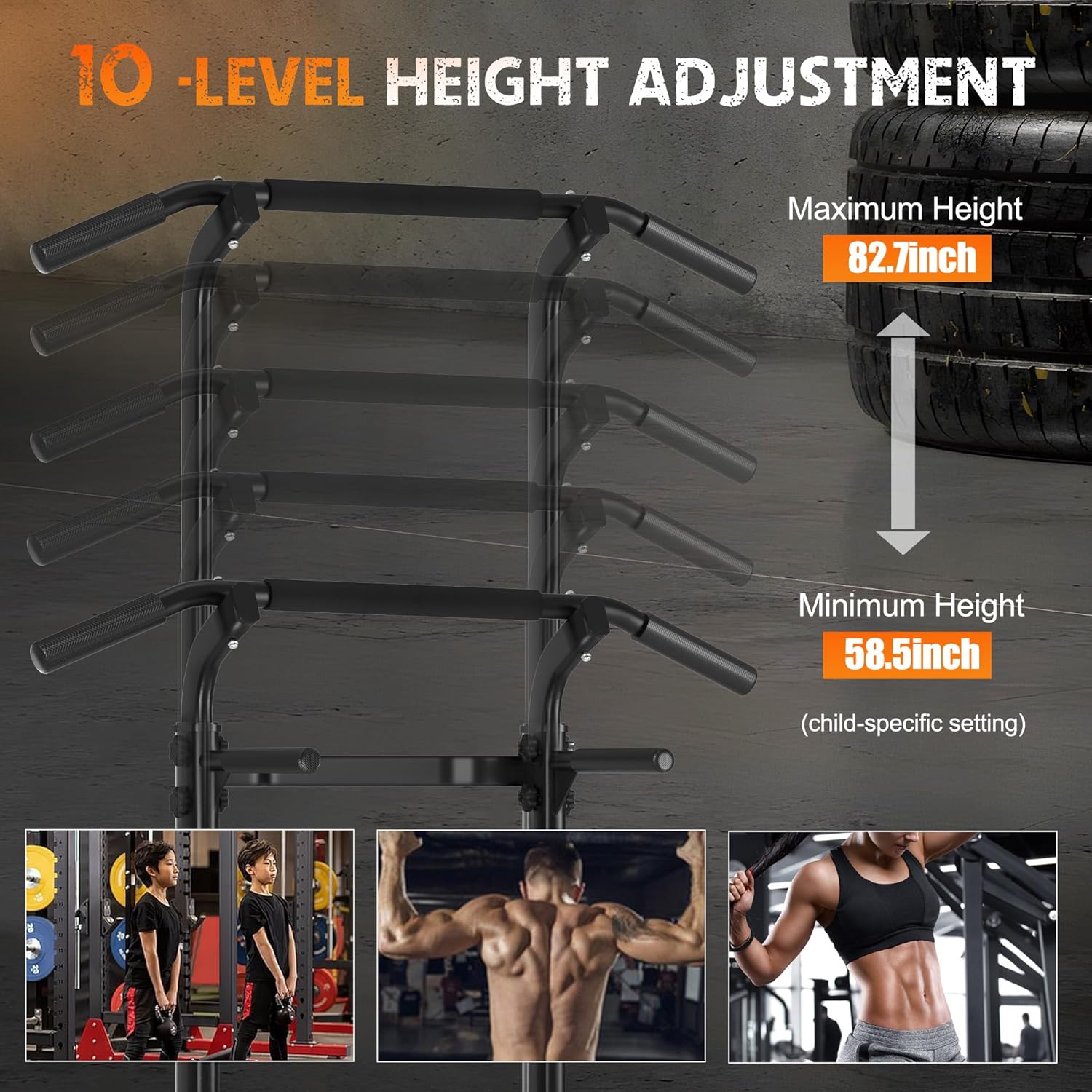SogesHome Power Tower Pull Up Bar and Dip Station Adjustable Height Dip Stand Multi-Functional Strength Training Fitness Workout Station - Image 3