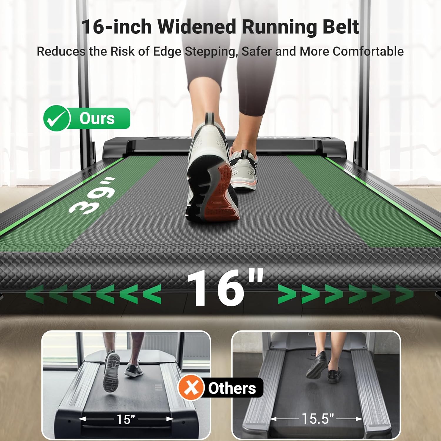 THERUN Walking Pad, 2 in 1 Foldable Treadmills for Home, 2.5HP Under Desk with Handle Bar, 16" Widened Running Belt, with Remote Control & LED Touch Screen - Image 7