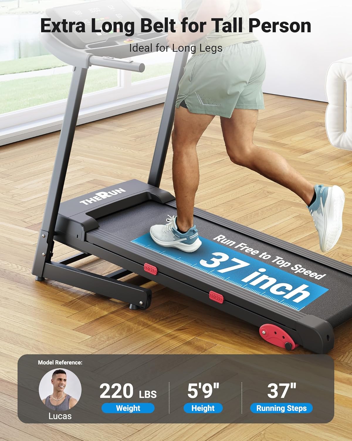 THERUN Home Treadmill with Incline Adjust, 3.0 HP Treadmill, Heart Rate Monitoring, Wider Running Belt - Image 3