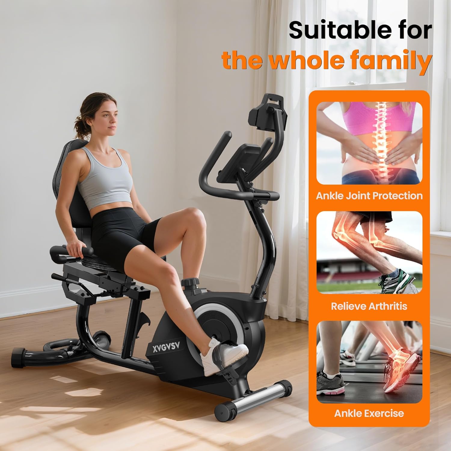 Recumbent Exercise Bike for Home Use, Quiet Recumbent Stationary Bikes for Adults & Seniors, 16-Level Resistance, Adjustable Seat, Supports 400LB, Pulse Sensors & LCD Display - Image 8