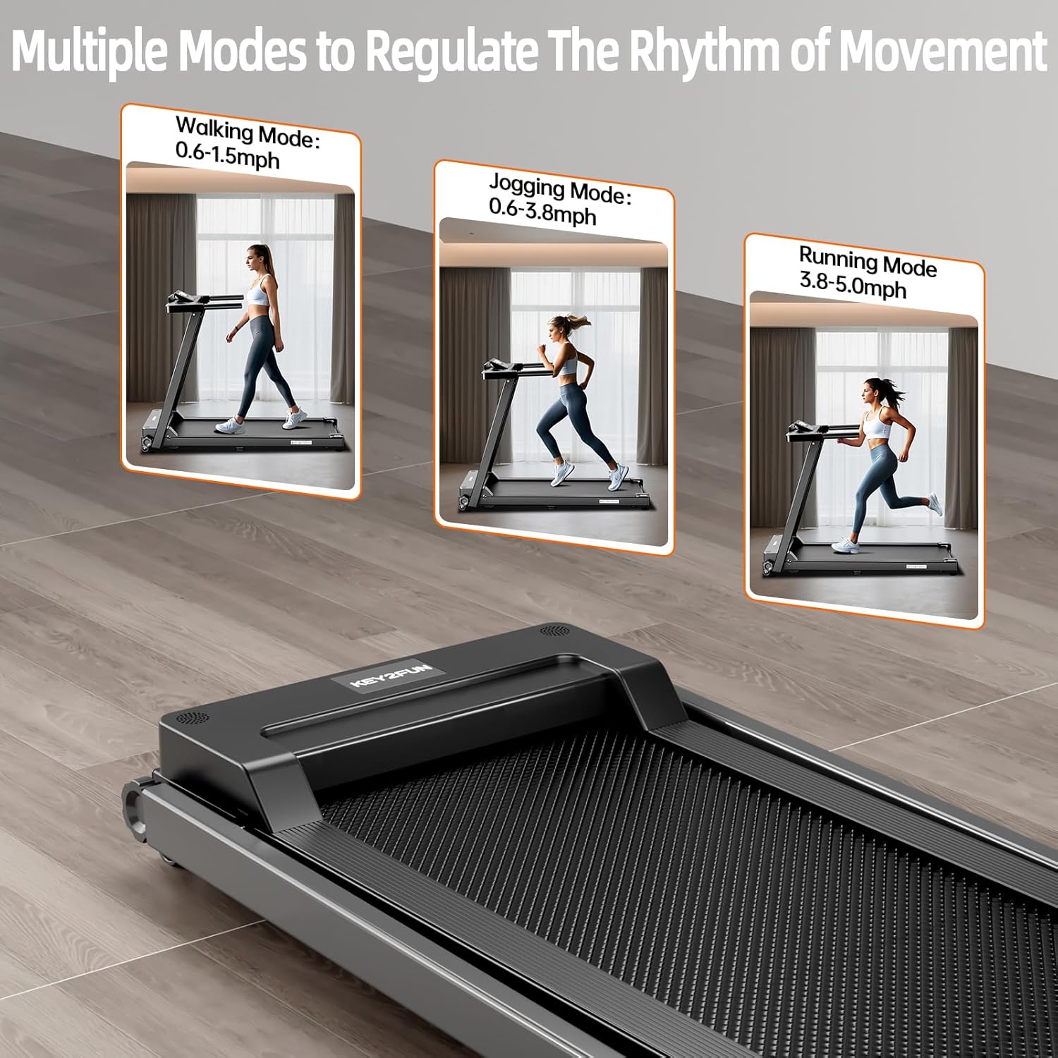 Treadmills for Home, Walking Pad with Handle Bar, Portable Foldable Treadmill, Lightweight Folding Treadmill with 300 LBS Capacity, 3.0 HP Walking Pad with LED Display - Image 4