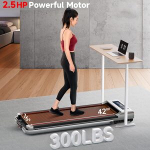RHYTHM FUN Foldable Treadmill, 300 lb Capacity Walking Pad 2.5HP Treadmill Under Desk, Portable Treadmill for Home and Office, Folding Treadmill 2 in 1 with Remote Control, LED Display