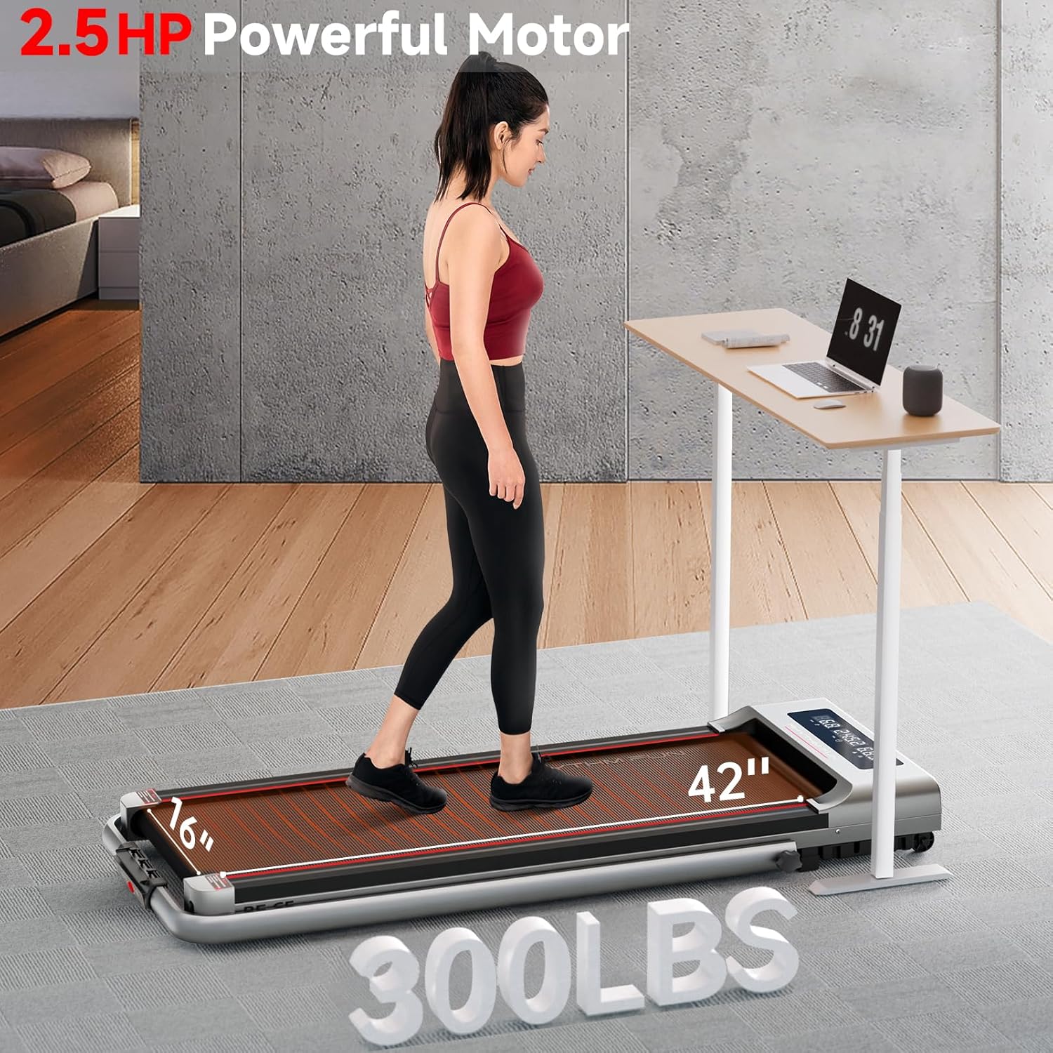RHYTHM FUN Foldable Treadmill, 300 lb Capacity Walking Pad 2.5HP Treadmill Under Desk, Portable Treadmill for Home and Office, Folding Treadmill 2 in 1 with Remote Control, LED Display - Image 2