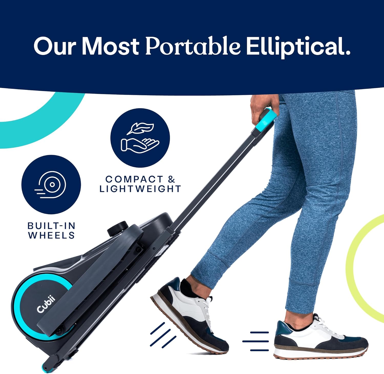 Cubii GO Aqua - Compact Whisper Quiet Under Desk Elliptical with LCD Monitor, Adjustable Resistance, Portable Design with Telescopic Handle & Wheels - Image 6