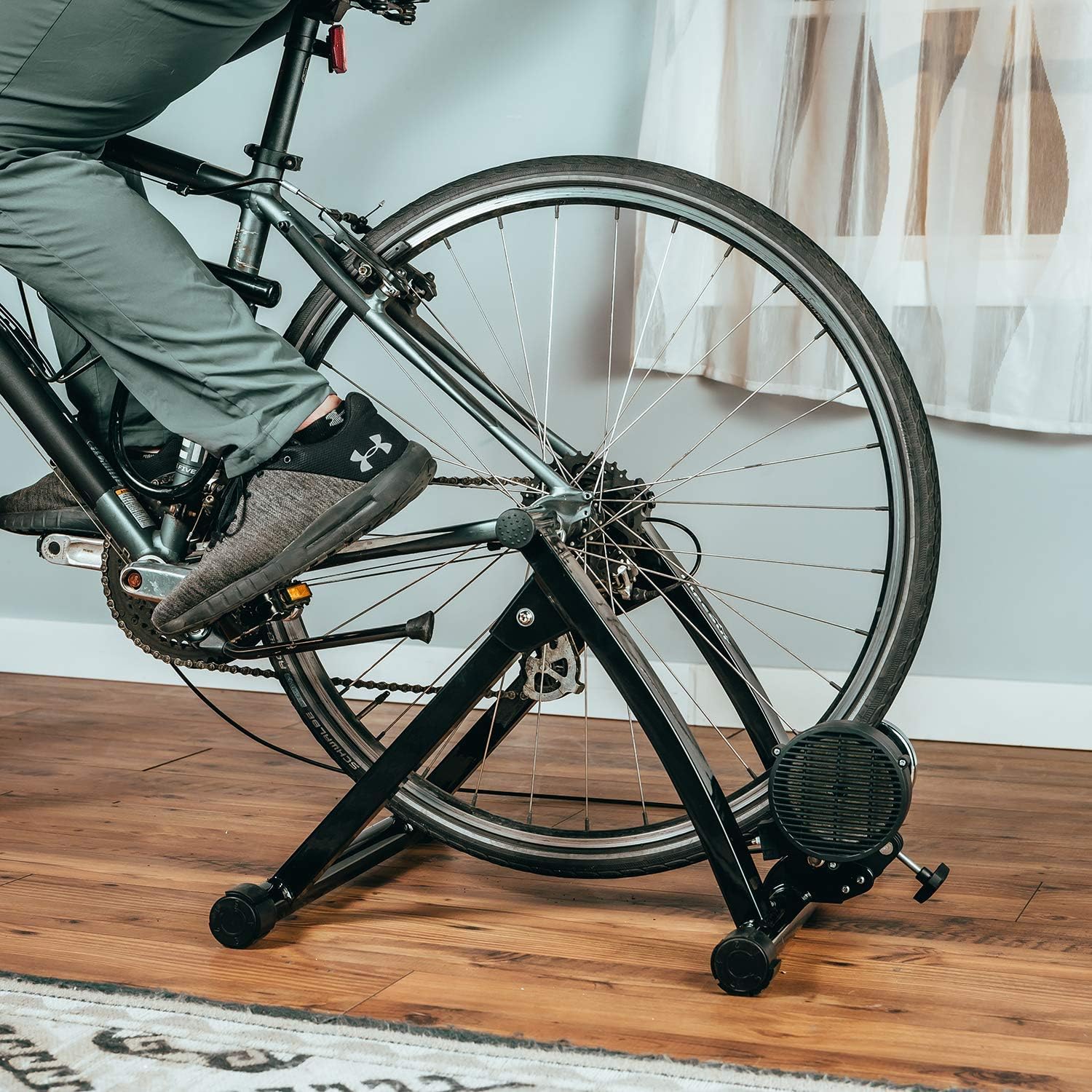 Alpcour Bike Trainer Stand for Indoor Riding – Portable Foldable Magnetic Stainless Steel Indoor Trainer, Noise Reduction, 6 Resistance Settings & Bag – Stationary Exercise for Road & Mountain Bikes - Image 7