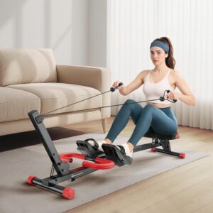 Rowing Machine, 4 in 1 Adjustable Ab Machine with 4 Levels and 4 Heights, Foldable Rowing Machine for Home Gym with LCD Display, 266lbs Weight Capacity