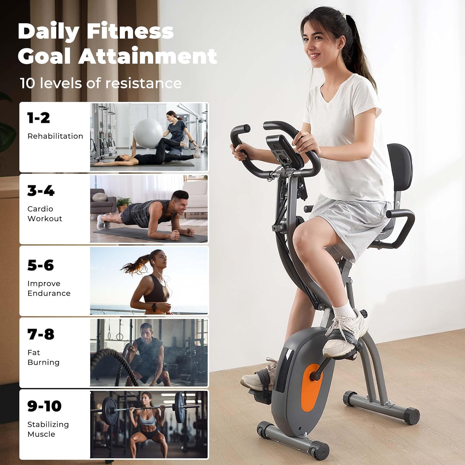 Exercise Bike Stationary Bike for Home Folding Exercise Bike with Arm Resistance Bands &Pulse Sensor LCD Monitor Recumbent Exercise Bikes for Home Workout - Image 4