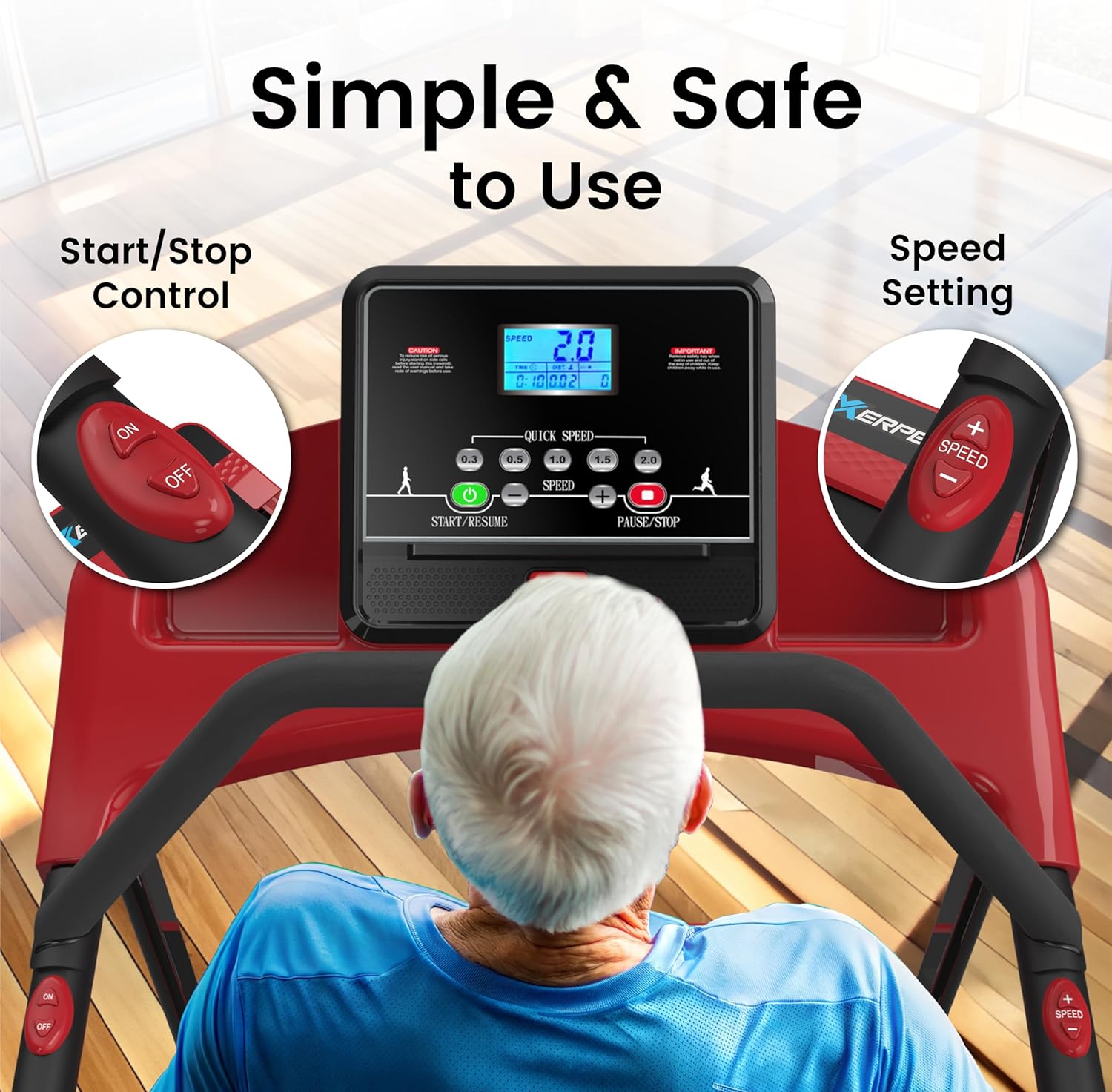Senior Fitness Treadmill, 400 lb Capacity, Safe Design with Full-Length Rails, Low Step-Up Height, 0.2–4 MPH Motorized Walking Treadmill for Elderly, Recovery & Home Exercise - Image 4