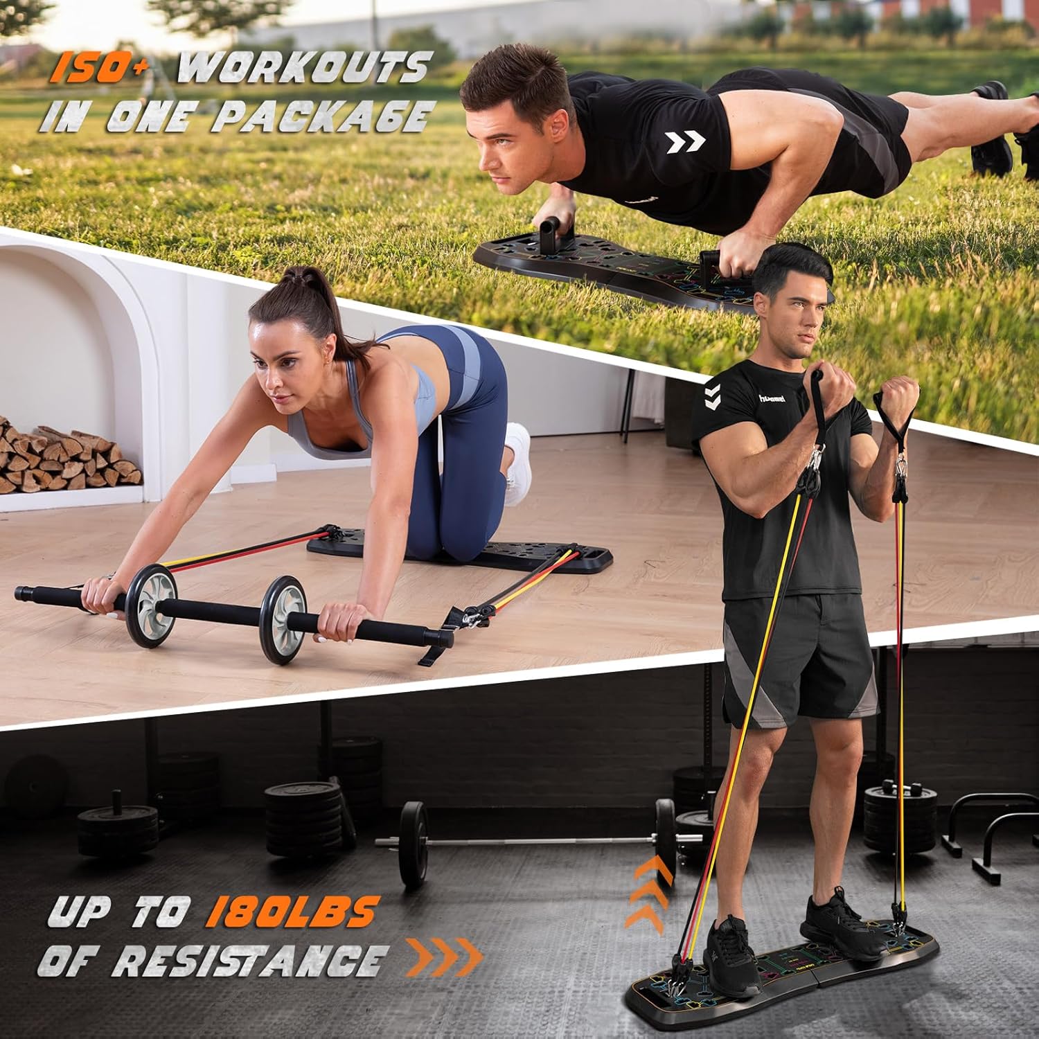 LALAHIGH Push Up Board,36 in 1 Home Gym Equipment with Ab Roller Wheel & Resistance Bands, Portable Foldable Workout Board for Full Body Strength Training Men Women - Image 4