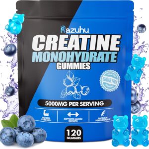 Pre Workout hcl creatine monohydrate Gummies, 120 Blue chew for Men(Blueberry), creatine hcl Energy Supplement for Women, whey Protein Isolate Vital Source Feminine Gummies