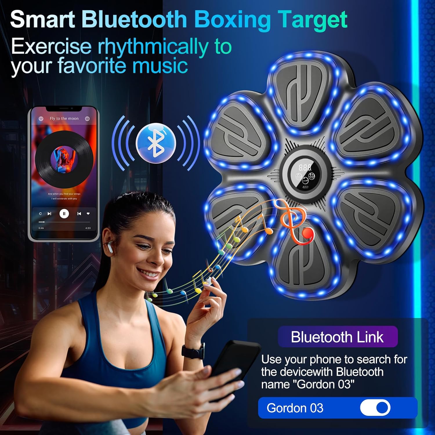 Music Boxing Machine Wall Mounted Training Punching Machine for Adults & Kids Smart Interactive Boxing Machine with LED Lights & Bluetooth - Image 4