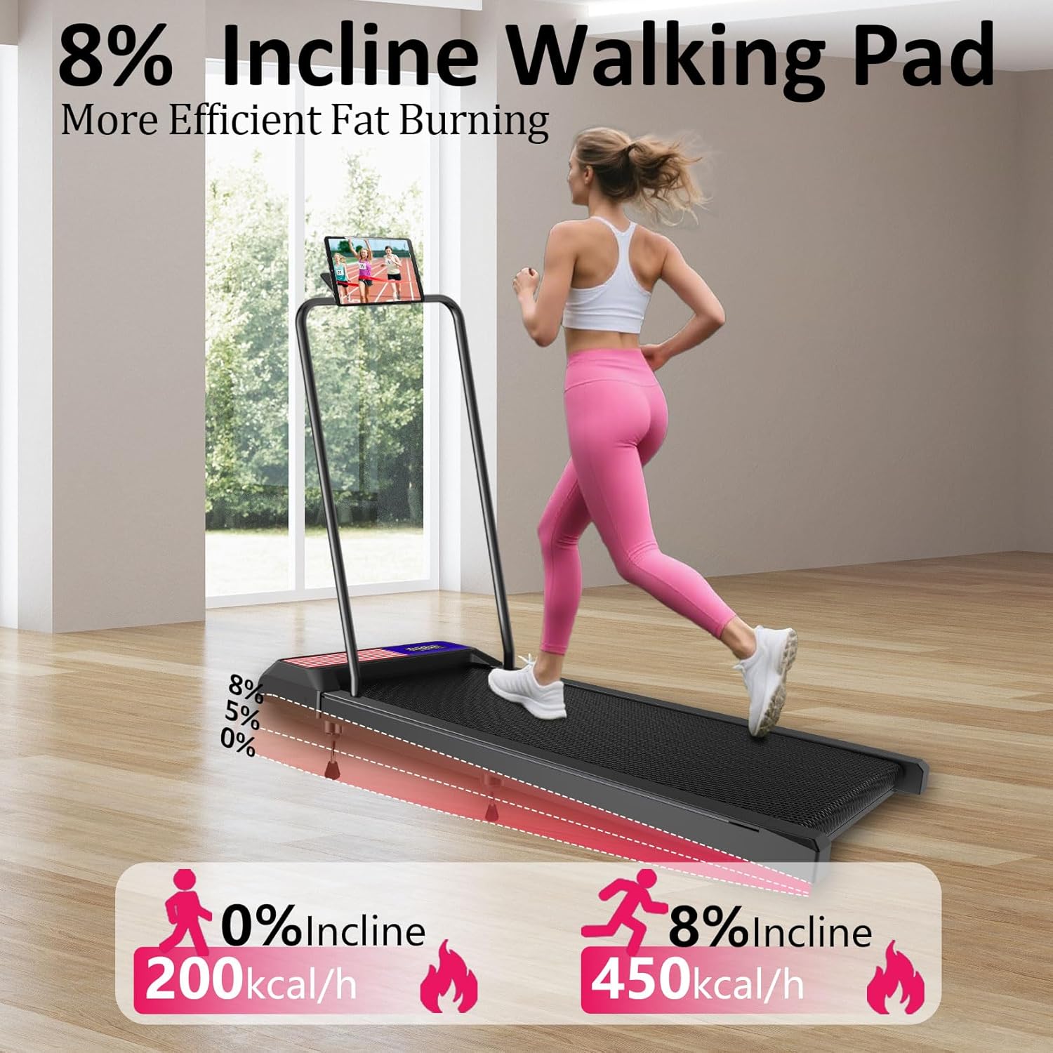 Walking with Incline Pad and Handle Bar, 3 in 1 Mini Walking Machine, 2.5HP Low Noise Treadmill for Home with Remote Control, Treadmill with Handle Bar, Running Pad with Remote Control - Image 2