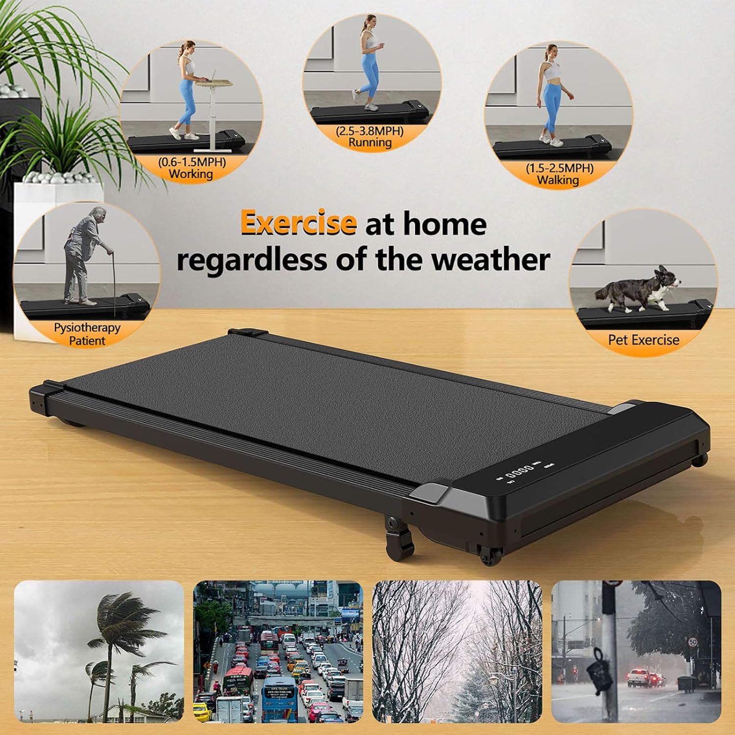 Walking Pad Treadmill with Incline,Under Desk Treadmill with Incline 2 in 1 for Walking and Jogging,2.5HP Compact Incline Walking Pad for Home Office with Remote Control - Image 5