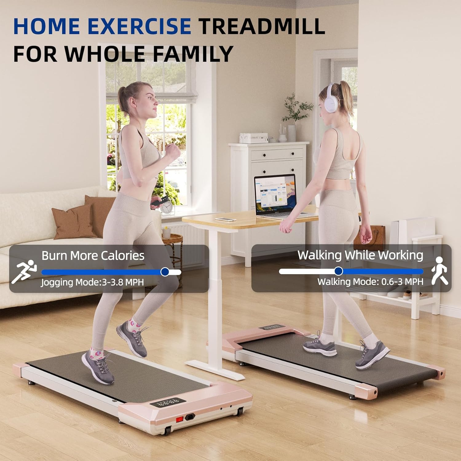 SupeRun Walking Pad, Under Desk Treadmill, 3 in 1 Portable Treadmill with Remote Control LED Display, 2.5 HP Quiet Walking Jogging Machine for Office Home Use, 250 Lbs Capacity - Image 3