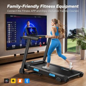 MERACH Foldable Treadmill with Incline, 7.5MPH Quiet Treadmills for Home with Double Deck Technology, 4 Silicone Shock Cushion, Heart Rate Monitoring,16.5″ Wider Belt, APP