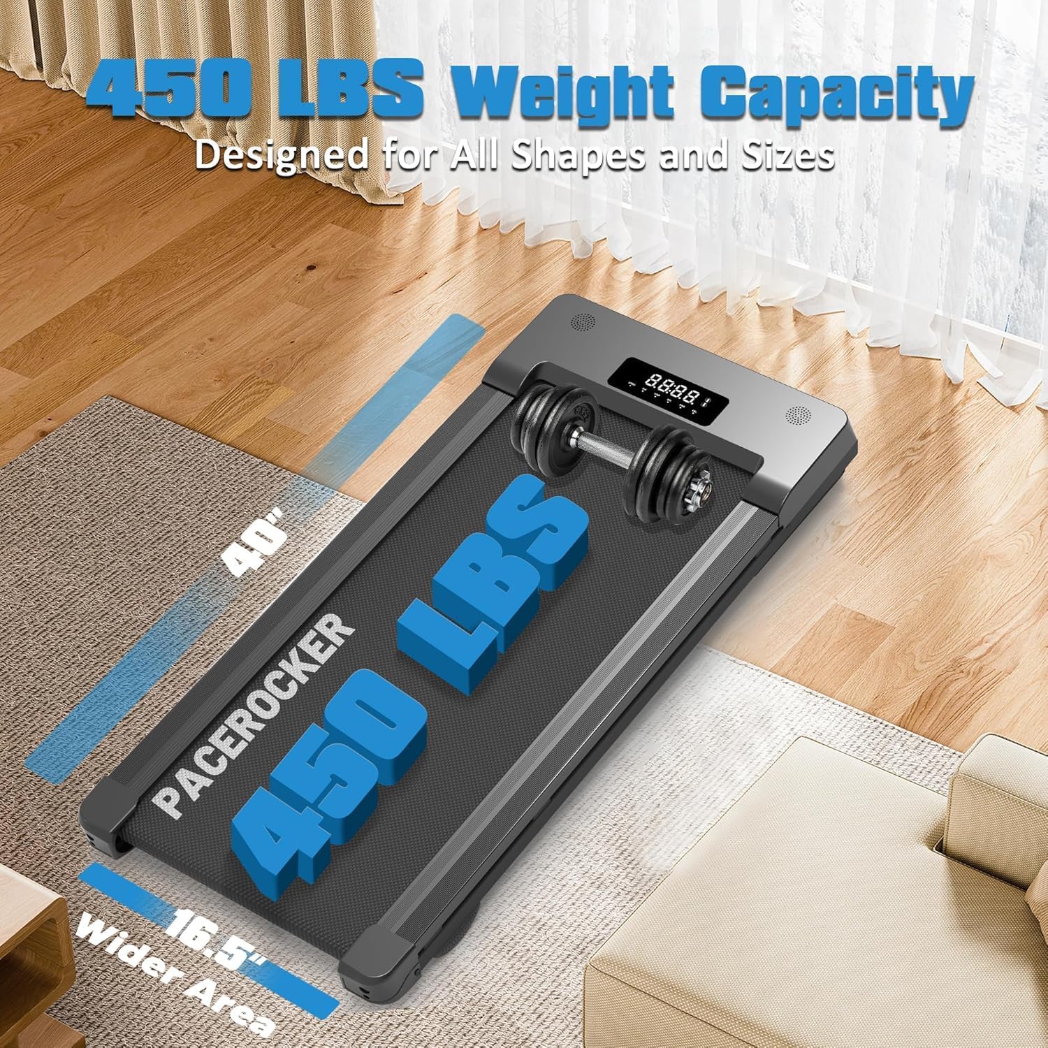 Walking Pad Treadmill with 12% 9-Level Auto Incline, 450 lbs Capacity Bluetooth Speaker Under Desk Treadmills for Home Hiking, 5 MPH - Image 4