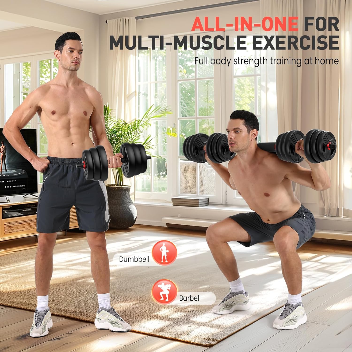 Adjustable Dumbbells, 20/30/40/55/60/70/80/90lbs Free Weights Dumbbells Convertible 2 or 3 in 1 Set Used as Barbell, Kettlebells, A Pair of Lightweight for Home Gym - Image 2