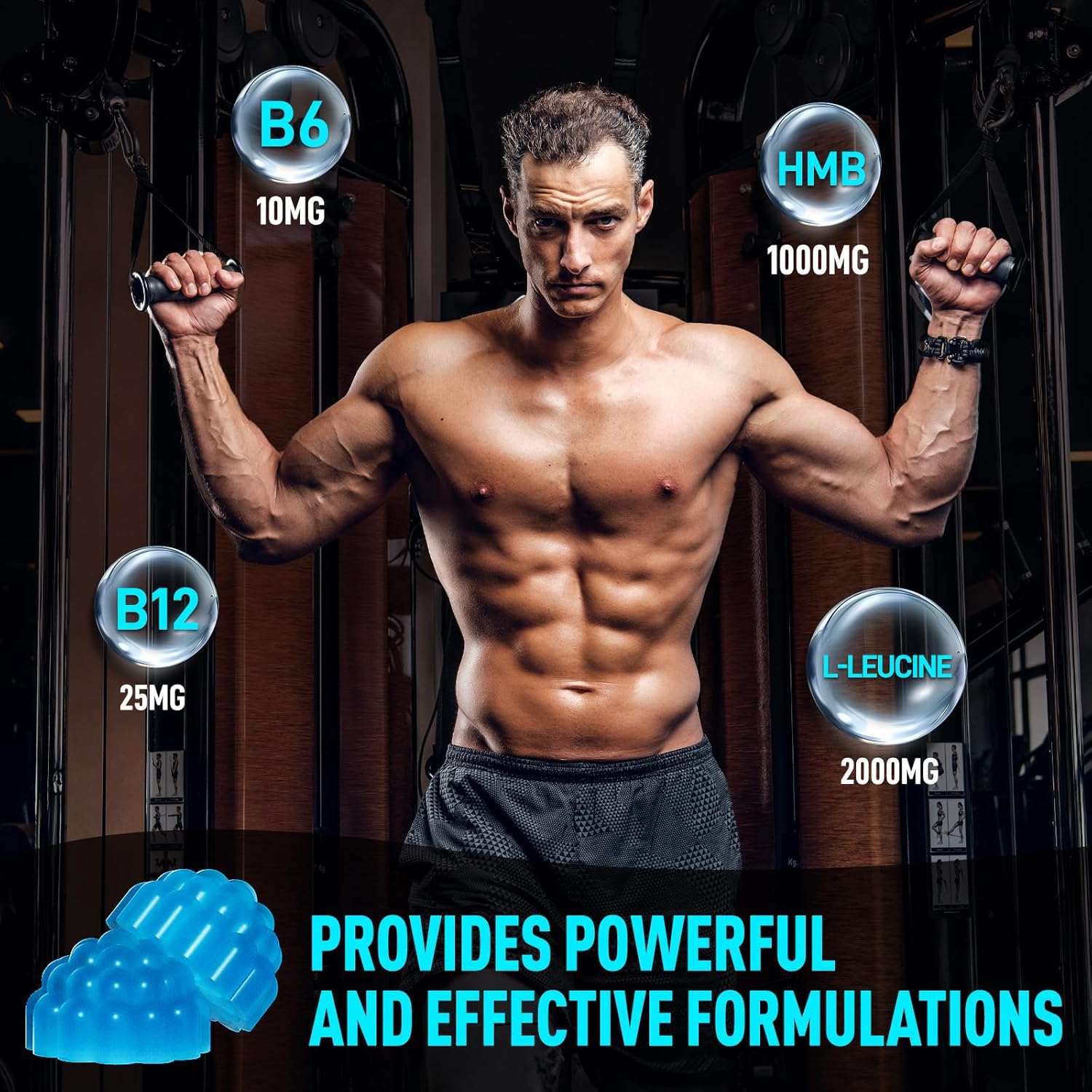 HMB and L-Leucine Gummies, HMB and Leucine Amino Acid Supplements for Men & Women, Muscle Mass & Strength, Muscle Recovery & Health, Sugar-Free, Vegan, Blueberry Flavor, 60 Count - Image 4