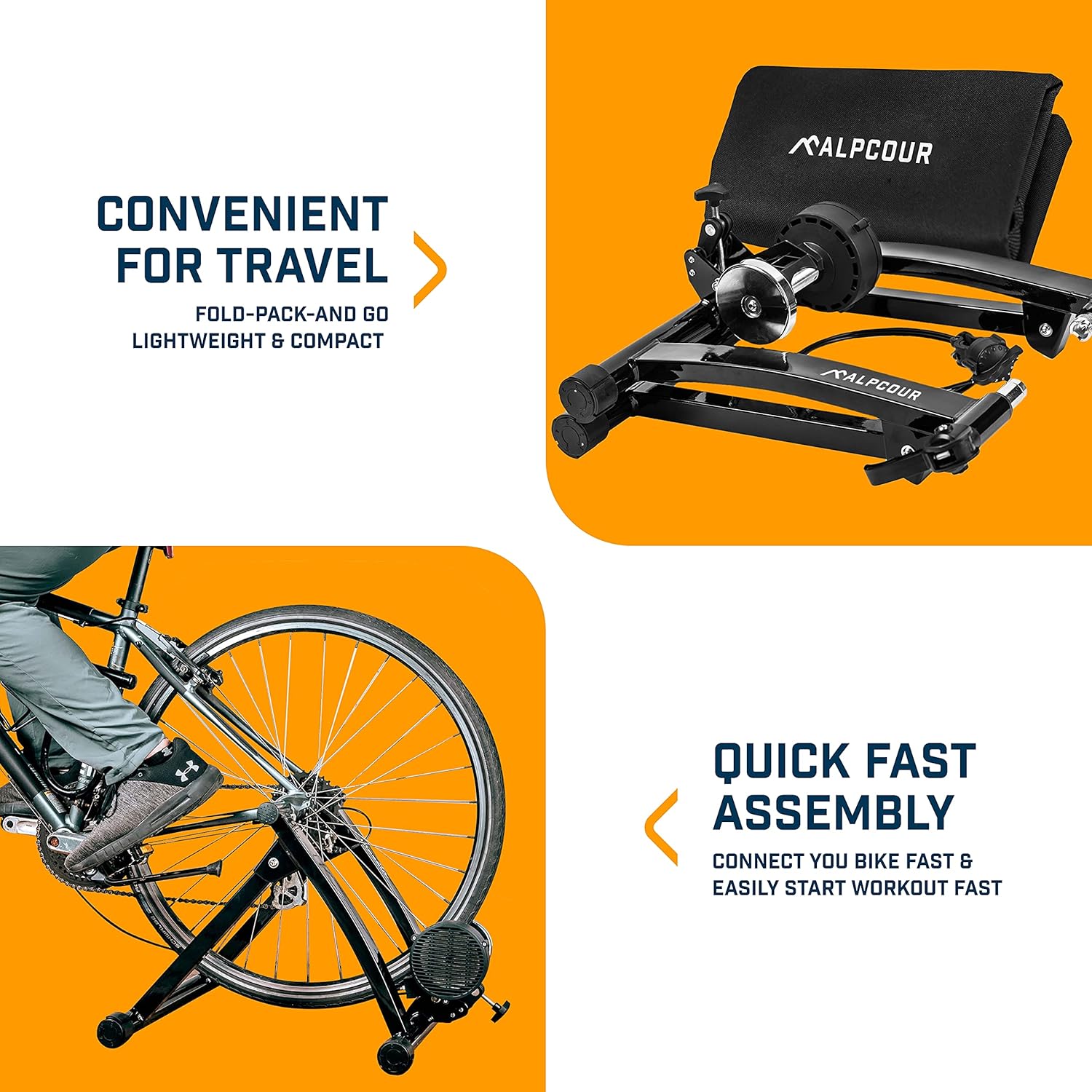 Alpcour Bike Trainer Stand for Indoor Riding – Portable Foldable Magnetic Stainless Steel Indoor Trainer, Noise Reduction, 6 Resistance Settings & Bag – Stationary Exercise for Road & Mountain Bikes - Image 5