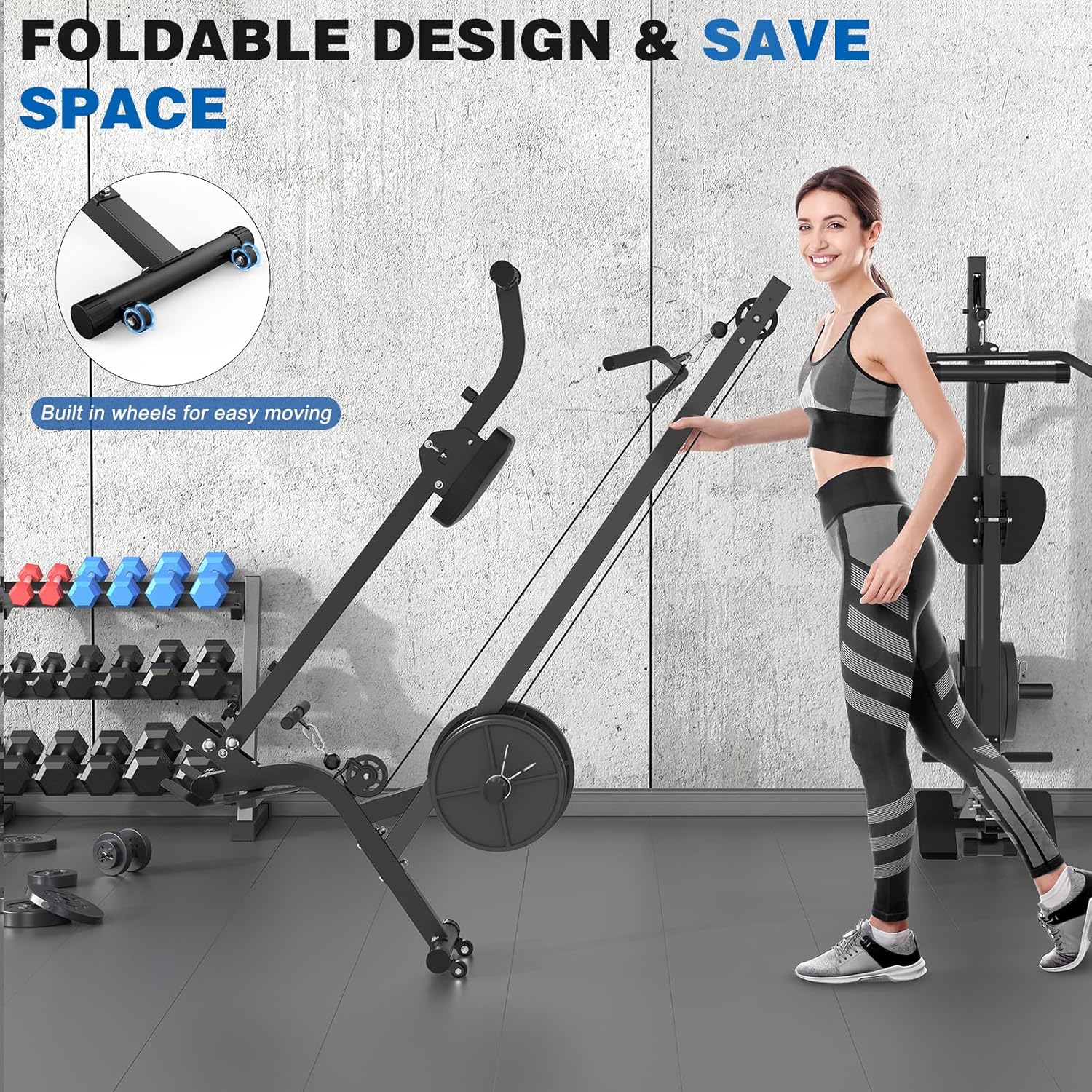 BEKING Foldable Rowing Machine Adjustable LAT Pull Down and Low Row Cable Machine with High and Low Pulley Stations,2 in 1 Multi-Function Compact Rowing Machine for Home Gym Equipment - Image 7