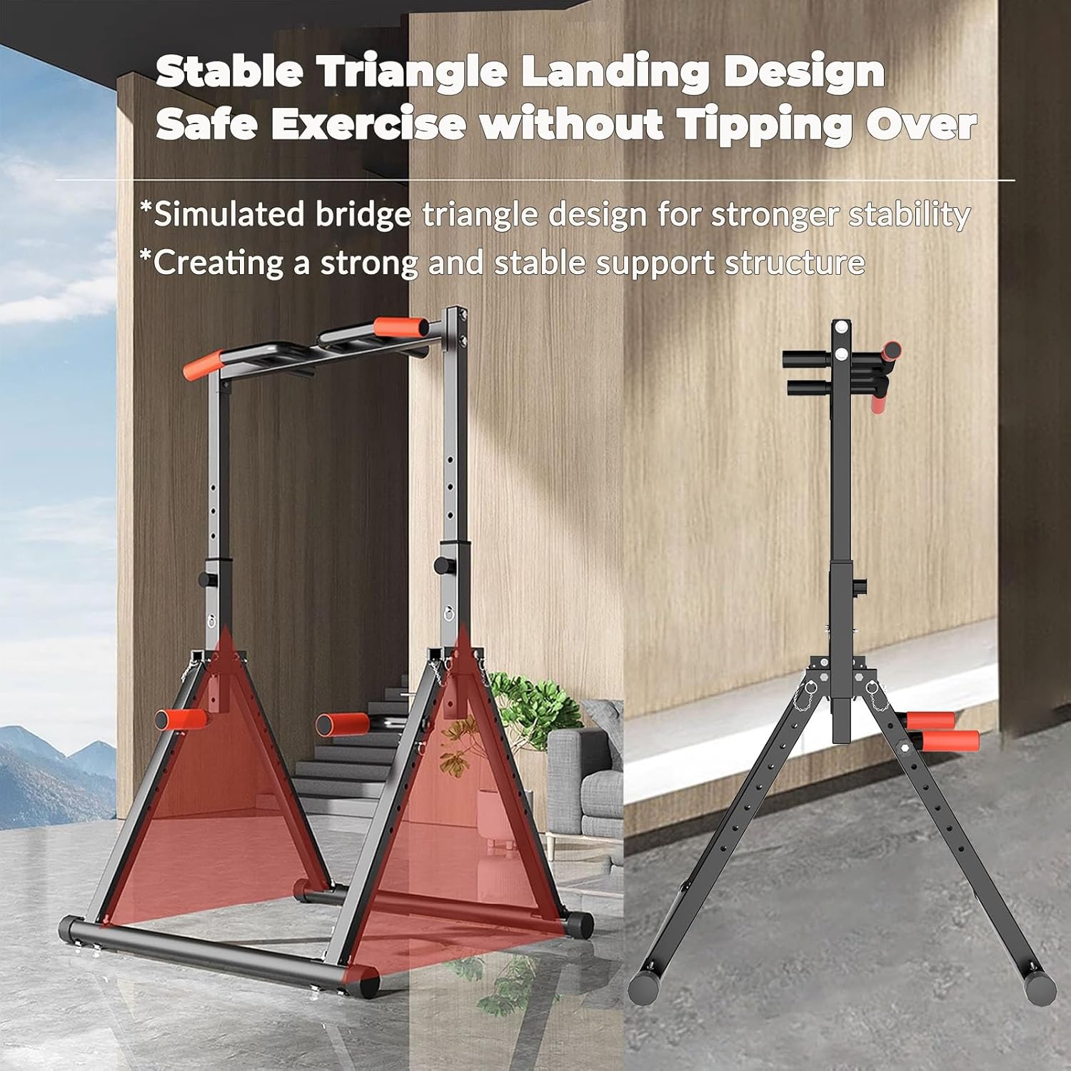 DOBESTS Foldable Power Tower Pull Up Bar Dip Station Adjustable Multifunction Workout Pull Up Tower Station Gym Strength Training Equipment for Home Outdoor, Triangular Legs, Support 700lbs - Image 4