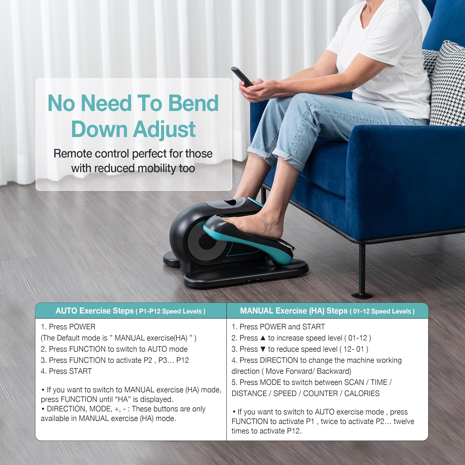 Under Desk Elliptical Machine, Ellipse Leg Exerciser for Seniors, Seated Pedal Exerciser with Resistance Bands Non Slip Mat, Remote Control, 12 Adjustable Speeds for Home, Seniors, Adults - Image 6