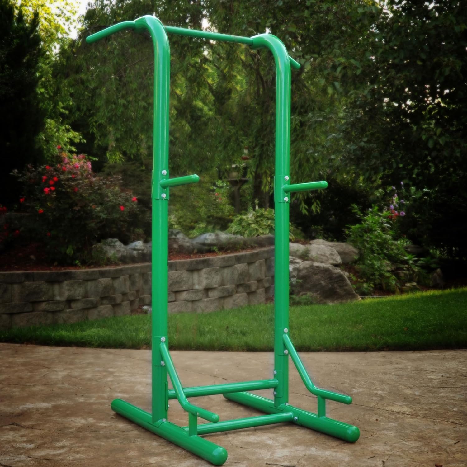 Stamina Pull Up Bar Tower & Dip Station, Free Standing Outdoor Home Gym Equipment, Green - Adjustable and Portable Workout Stand for Calisthenics Body Weight Training - Image 2