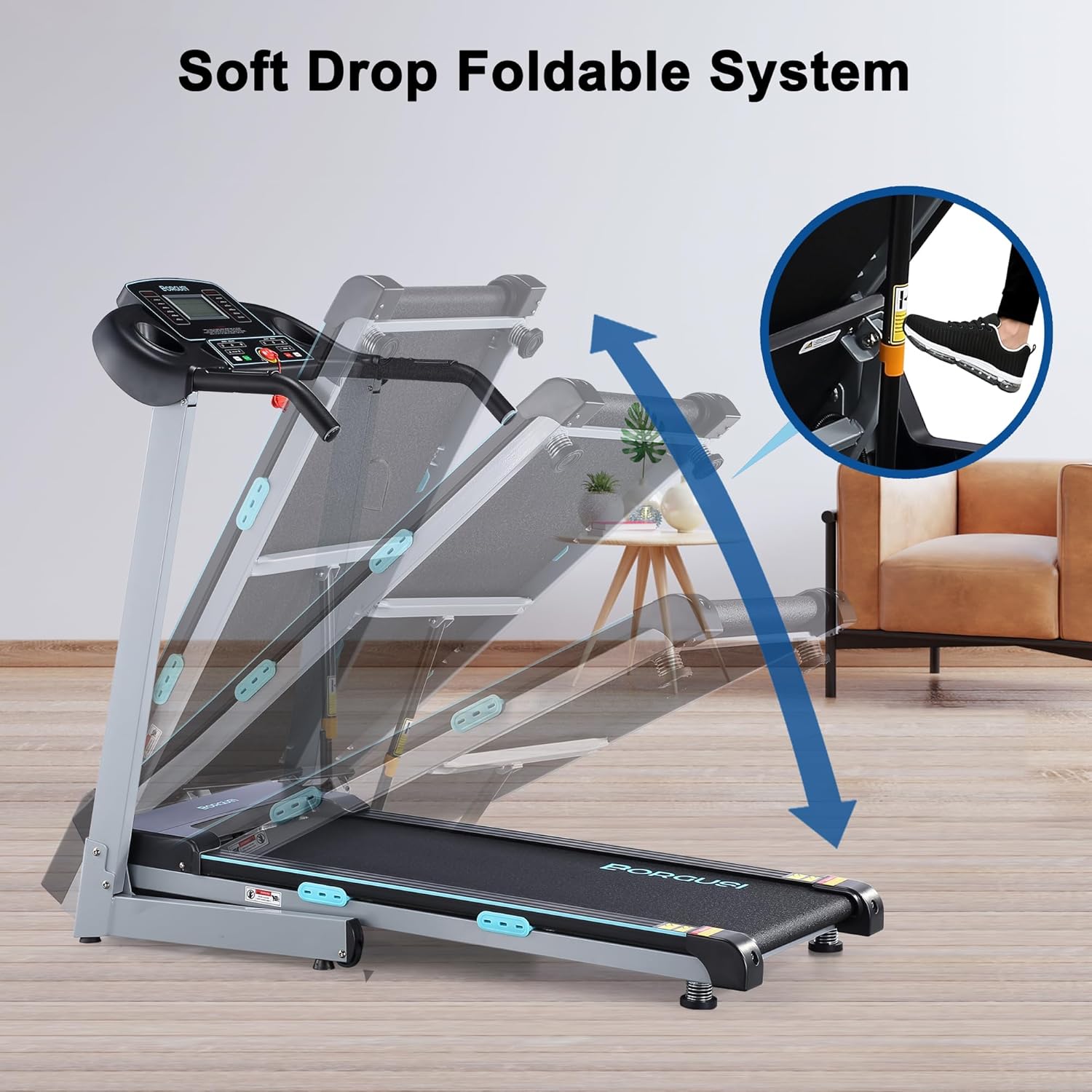 Auto Incline Treadmill with 300 LBS Capacity, 17.5" Wide 3 HP Folding Electric Treadmill Max 8.5 MPH Speed, Running Machine with Bluetooth Speaker & LCD Display for Home Use - Image 7