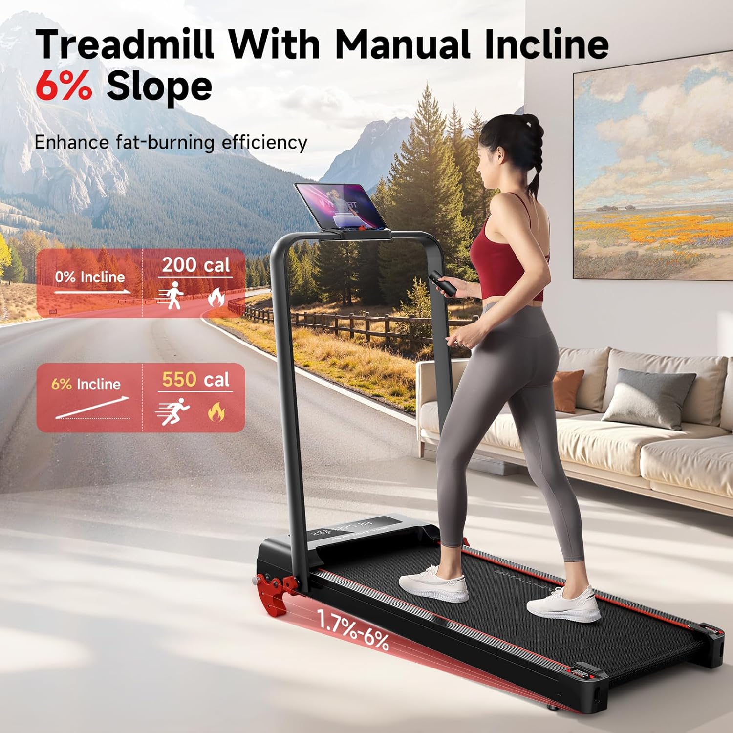 RHYTHM FUN Treadmill with Incline, Walking Pad with Handle Bar,300lbs Walking Pad with APP, Portable Folding Walking Treadmills for Home/Office with Low Noise - Image 2