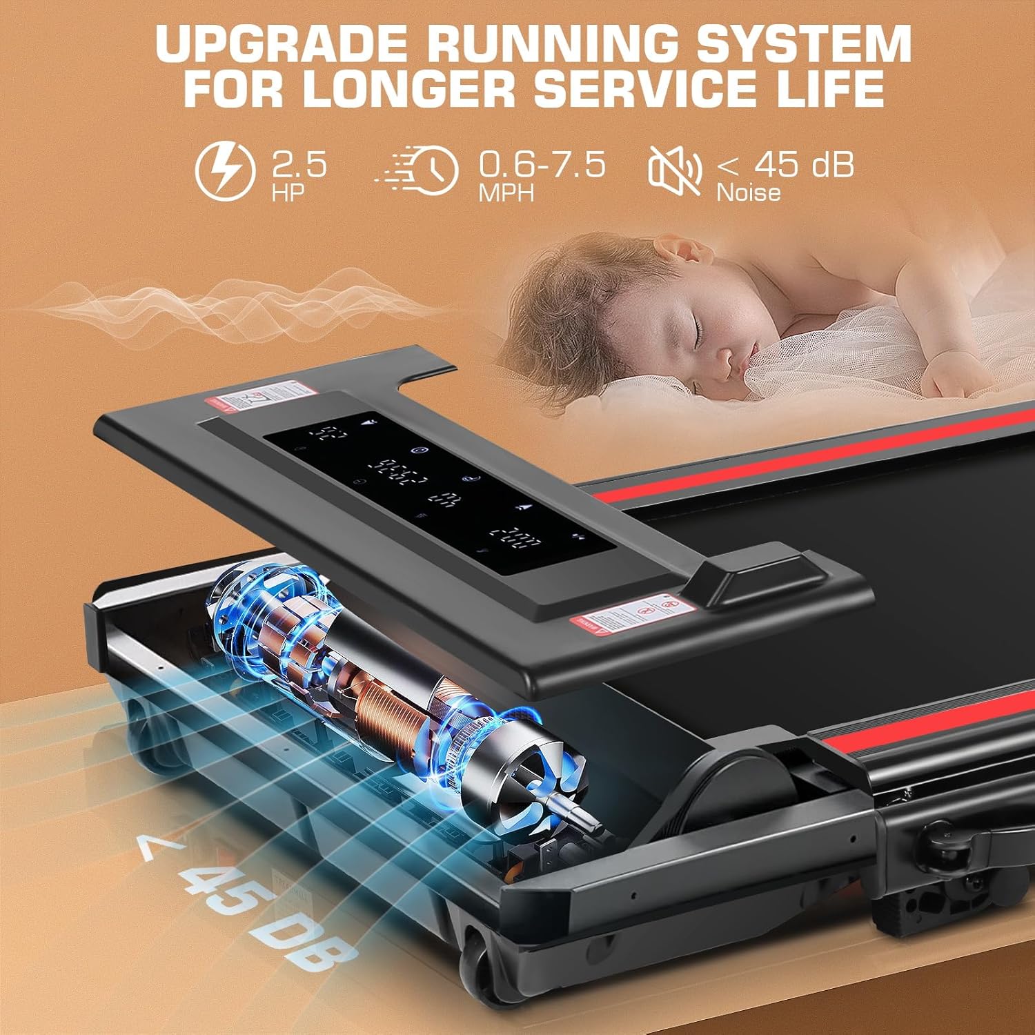 Under Desk Treadmill With Incline, 300lbs Walking Pad With Handle Bar & Remote Control, 2.5HP Folding for Home/Office, Installation-Free Jogging Running Electric Machine - Image 5
