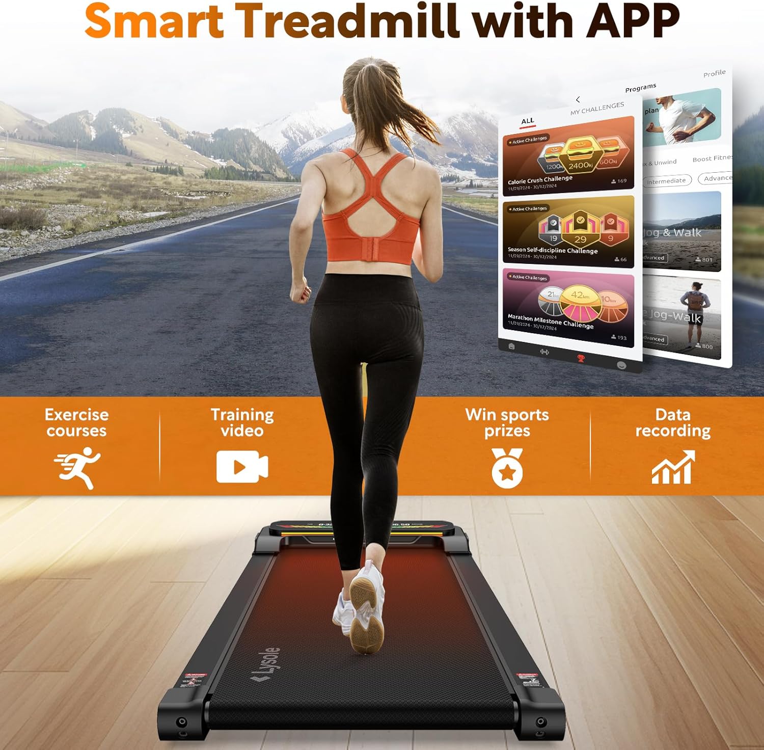 Walking Pad Treadmill with Incline,Treadmills for Home and Office,340 Lb Capacity,4 in 1 Portable Under Desk Treadmill with Remote Control,Large LED Display - Image 2