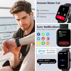 Smart Watch for Men Women, 100+ Sports Modes, Heart Rate/SpO2/Sleep Monitor, 1.91″ Touch Screen, Bluetooth Calls, IP68 Waterproof Fitness Tracker, Alexa Built-in, iOS Android Compatible (Black)